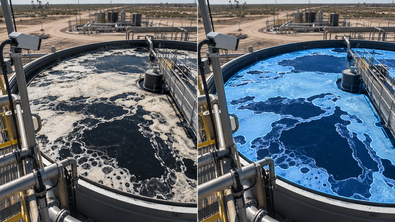 A DAF tank camera view next to AI-analyzed treatment zones